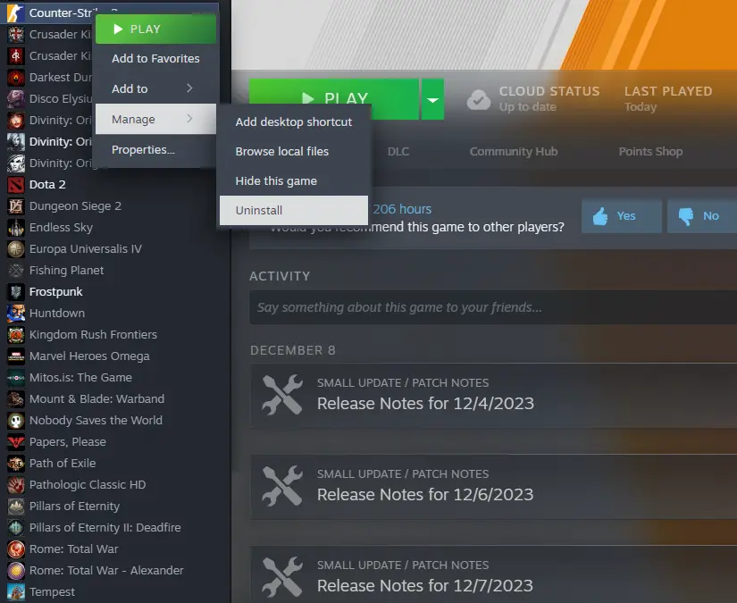 حذف نصب بازی cs2