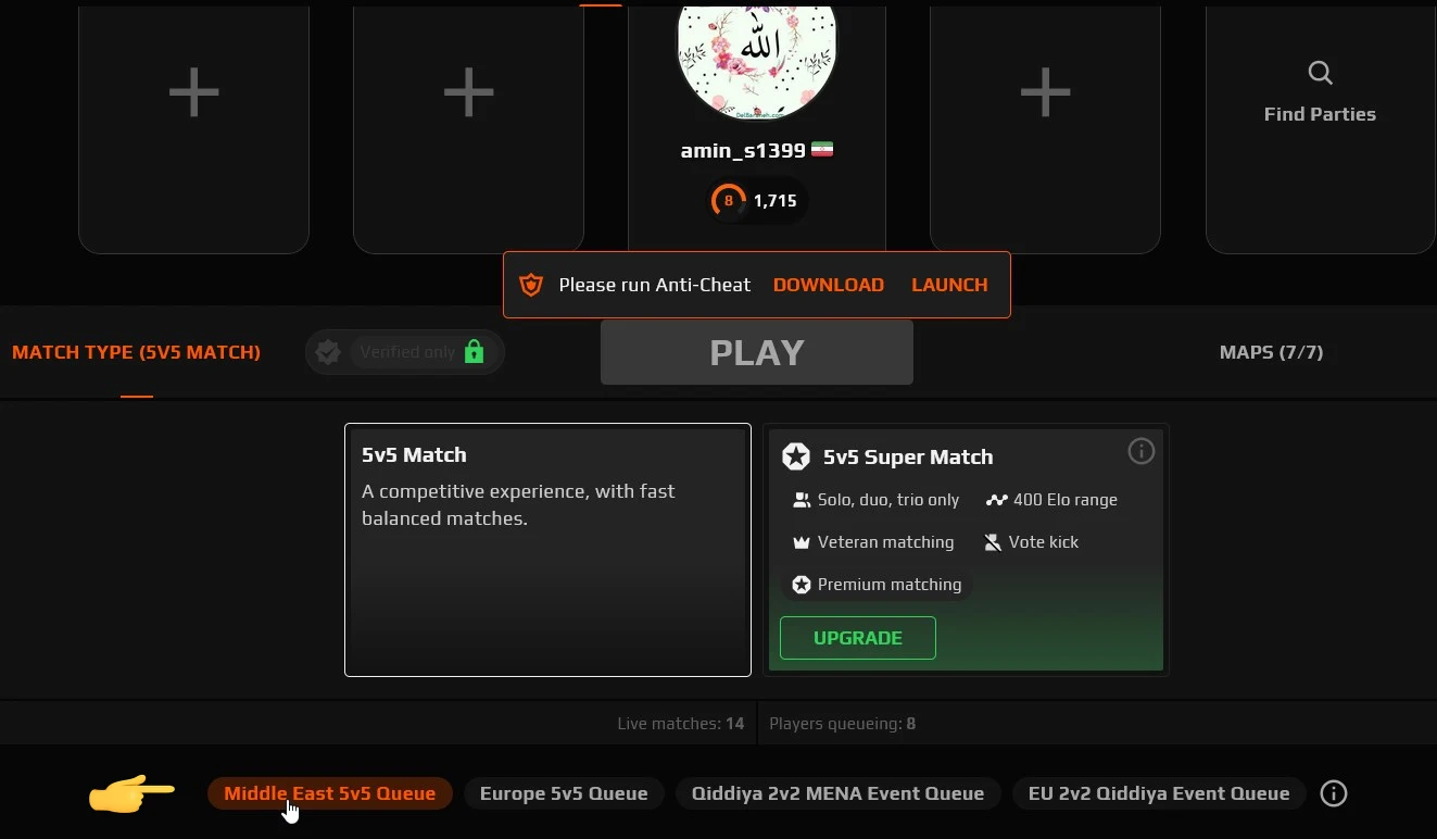 بازی کردن در سرور دبی در faceit