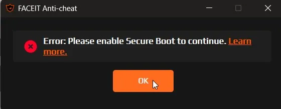 خطای Please enable Secure Bot To Continue در faceit ac