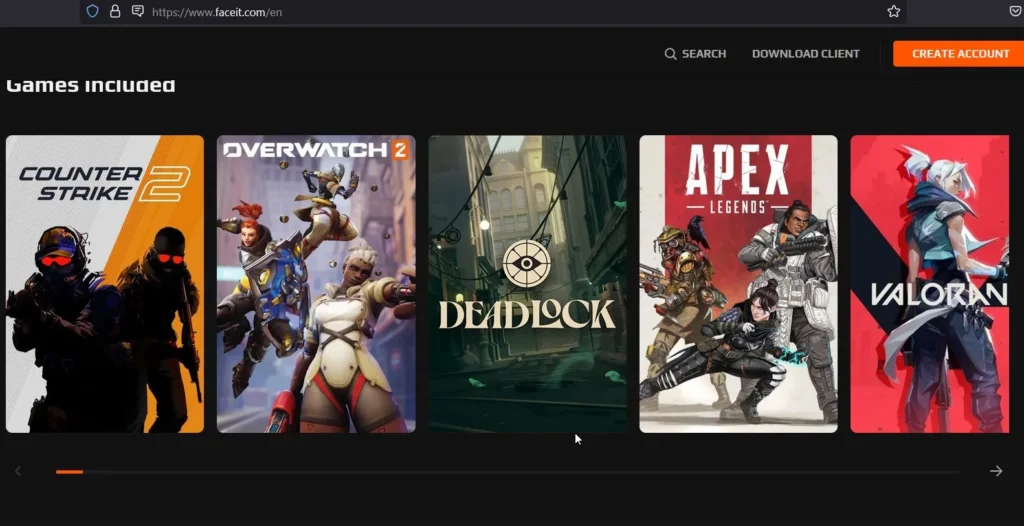 صفحه اصلی سایت faceit