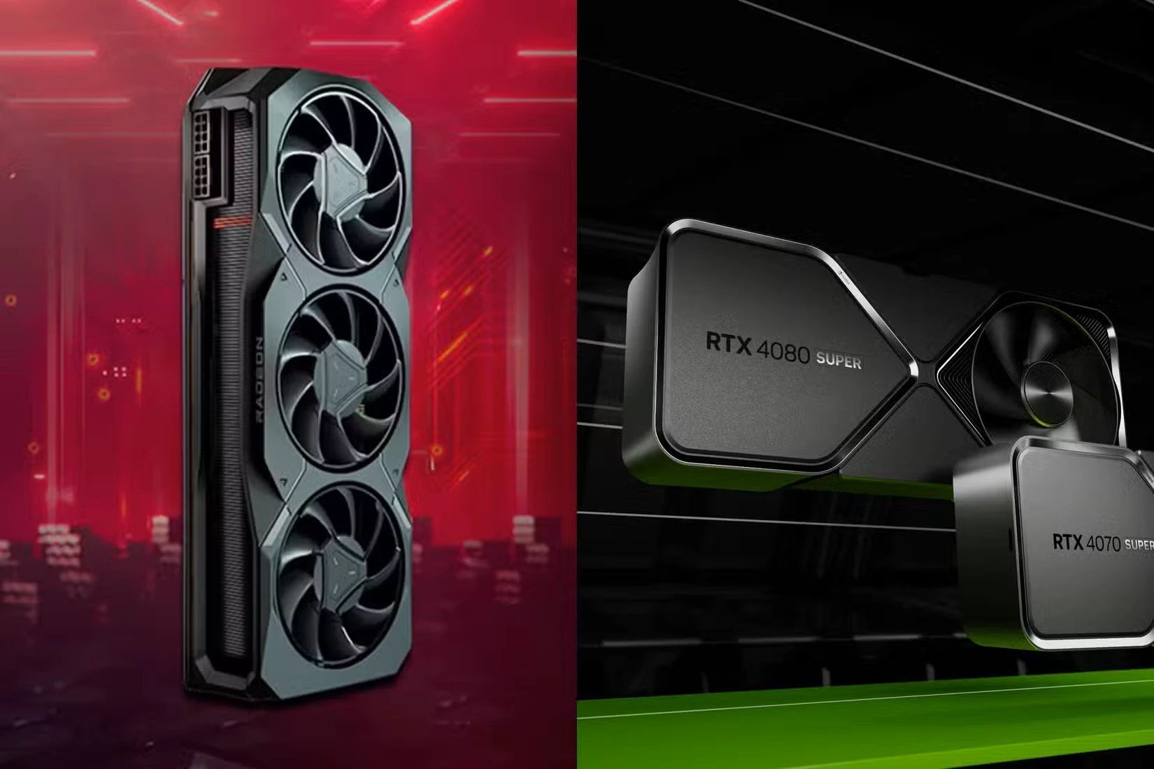 تصویر قهرمان AMD 7900 XTX در مقابل Nvidia RTX 4080 Super Hero