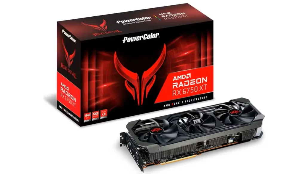 amd radeon rx 6750 xt در کنار جعبه پاورکالر