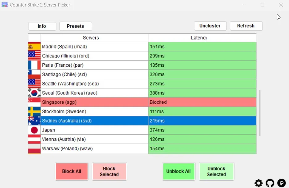 مسدود کردن سرور در CS2 Server Picker