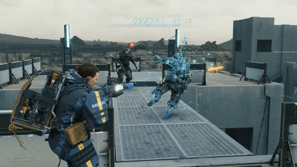 تیراندازی بازیکن Death Stranding به سمت دشمن.