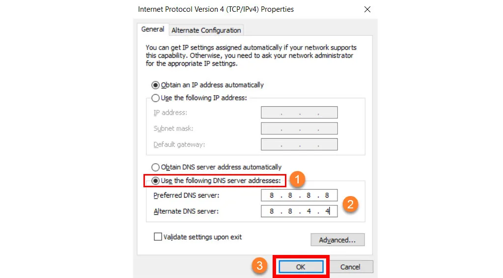 اعمال dns گوگل در ویندوز 10