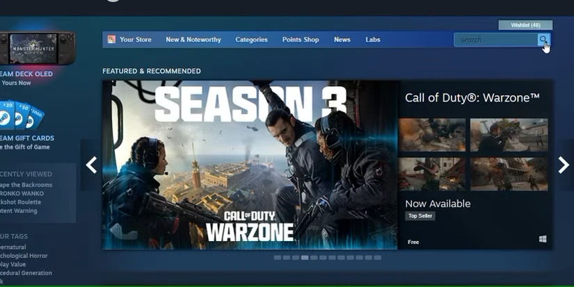 با کلیک بر روی ذره بین در Steam