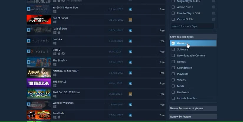 انتخاب فیلتر بازی ها