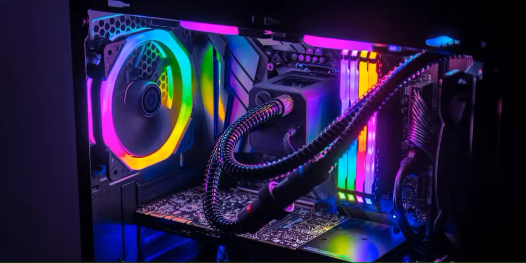 کارت گرافیک با محلول خنککننده aio در کیس rgb