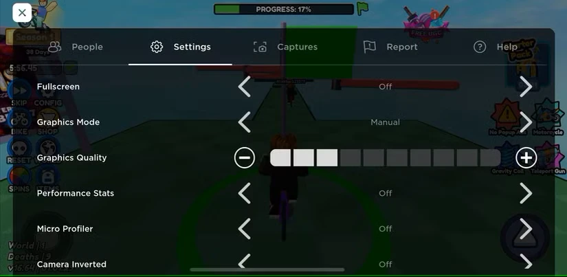 گزینه کیفیت گرافیکی در تنظیمات بازی Roblox