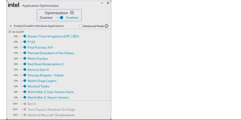 فعال کردن برنامه Intel APO