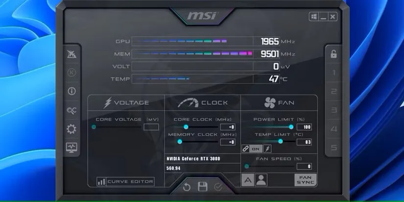 صفحه اصلی MSI Afterburner