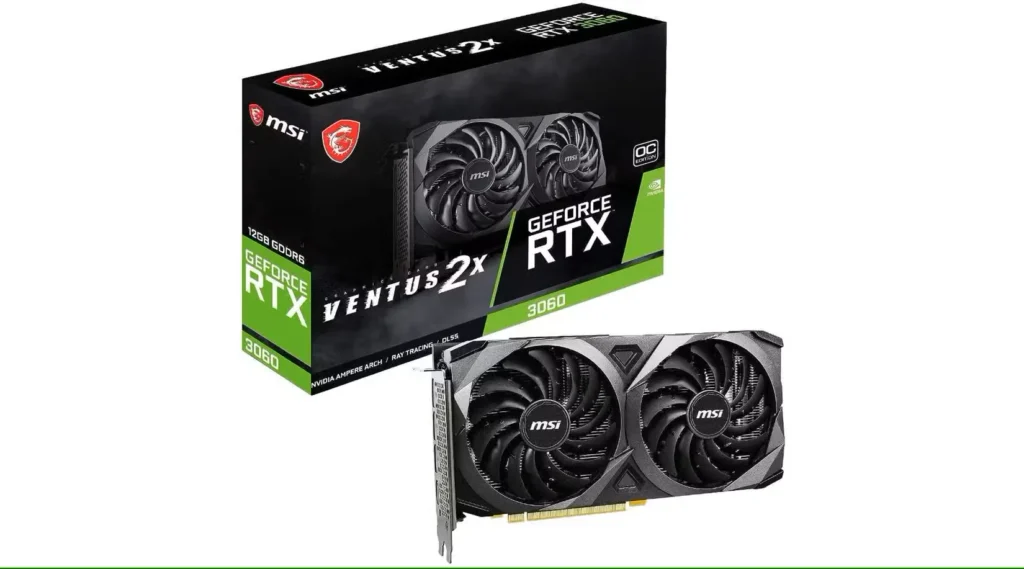 nvidia rtx3060 در کنار جعبه msi