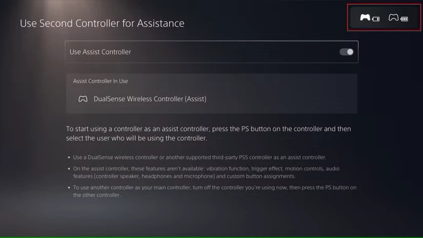 تنظیمات PS5
استفاده از دسته دوم برای کمک