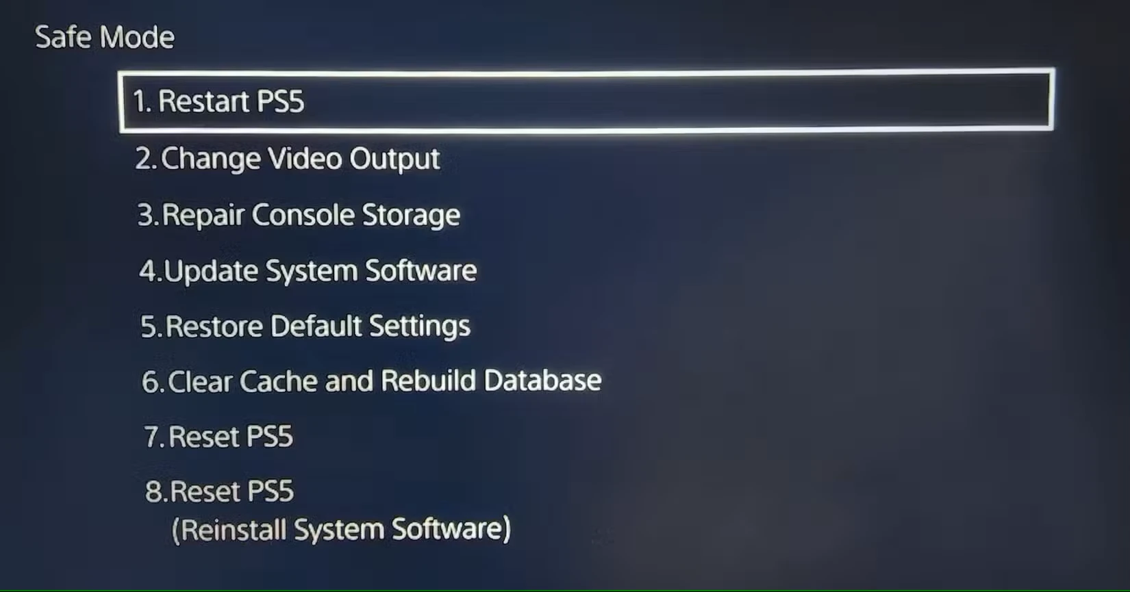 گزینه های حالت safe mode پلی استیشن 4