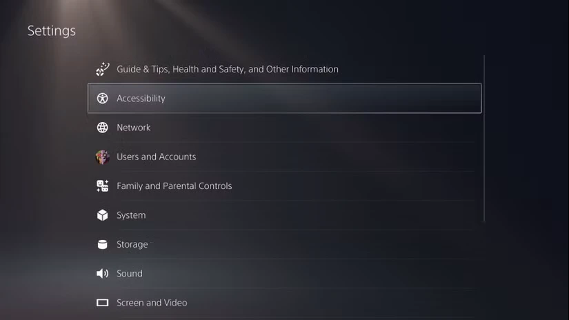 بخش دسترسی تنظیمات PS5