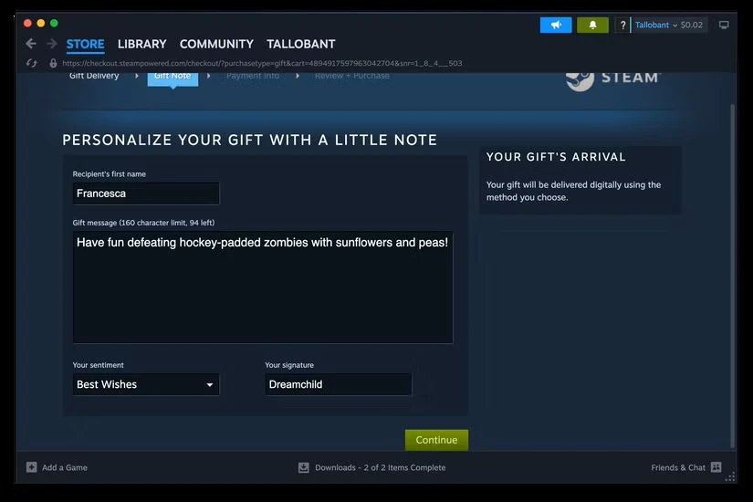 گذاشتن یادداشت هنگام هدیه دادن در Steam