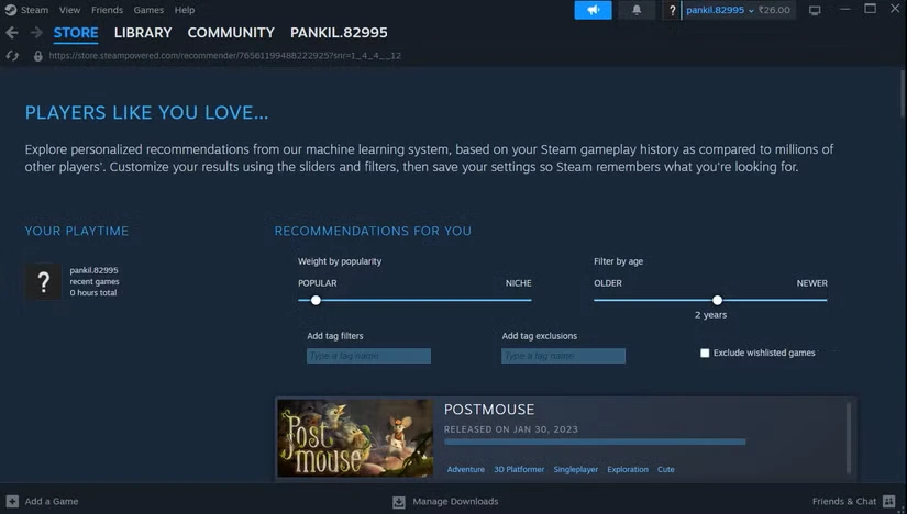 Steam Interactive Recommender