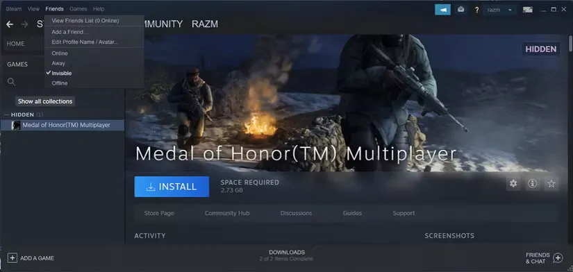 وضعیت را روی نامرئی در Steam تنظیم کنید
