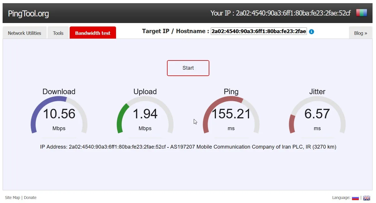 تست پینگ از سایت pingtest