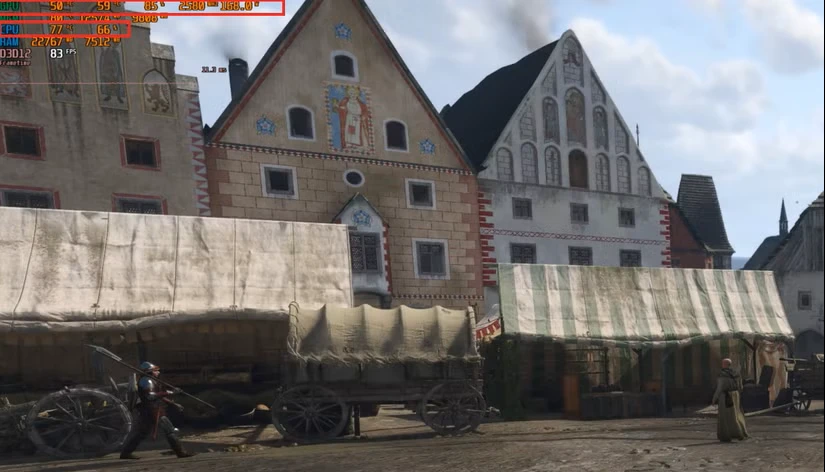 تصویری که معیارهای عملکرد درون بازی را در Kingdom Come Deliverance II نشان می‌دهد.