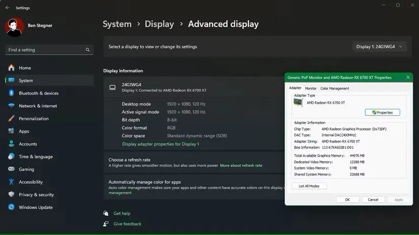 نمایش مقدار VRAM در ویندوز 11