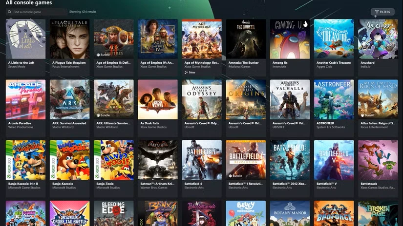 برنامه xbox بازی های کنسول را نشان می دهد