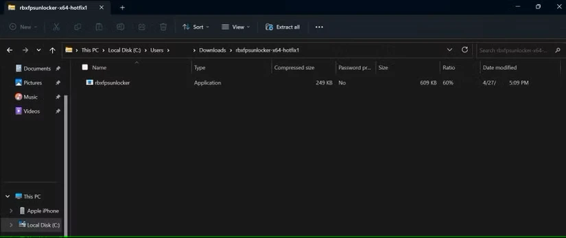 فایل اجرایی rbxfpsunlocker را در Windows File Explorer پیدا کنید.