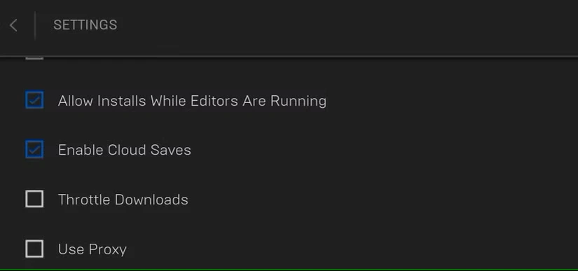 گزینه Throttle Downloads را در تنظیمات لانچر اپیک گیمز غیرفعال کنید.