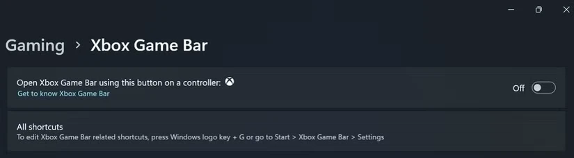 گزینه Xbox Game Bar را در تب Gaming برنامه تنظیمات ویندوز غیرفعال کنید.