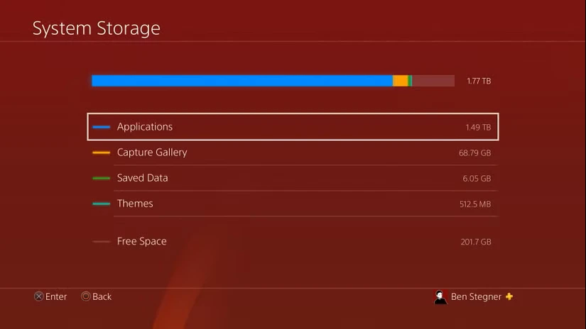 صفحه ذخیره‌سازی PS4