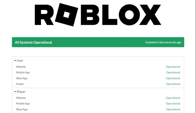 وضعیت سرور Roblox در صفحه سرور