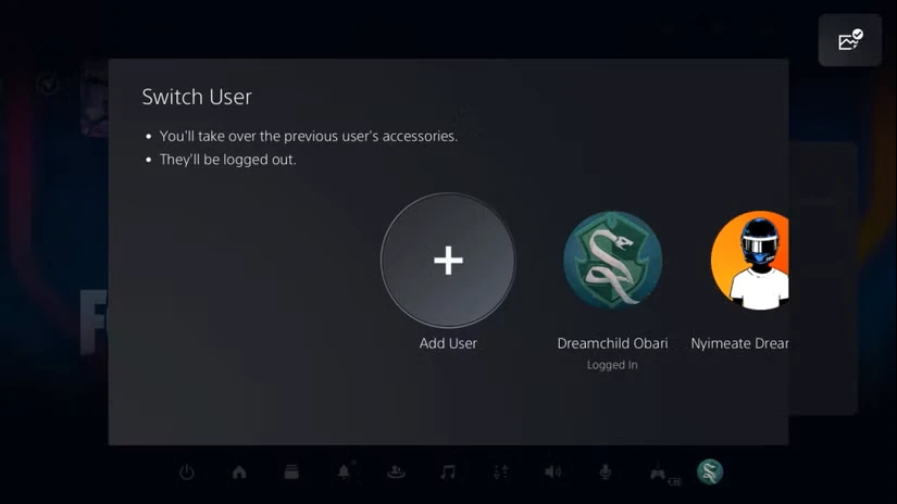 دکمه Add User در منوی Switch User PS5