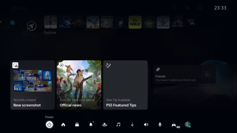 مرکز کنترل در PS5 باز است