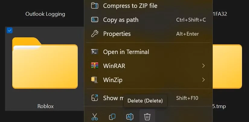 پوشه موقت Roblox را در پوشه Windows Temp حذف کنید.