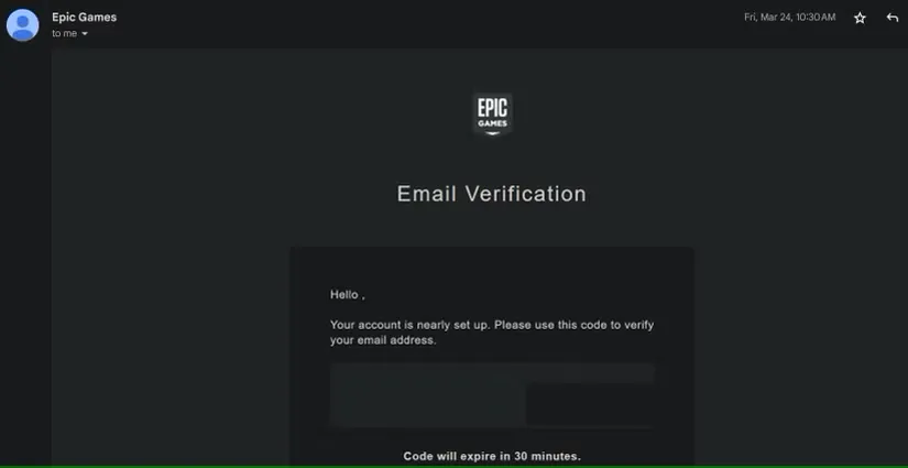 
ایمیل: داشتن کد برای تأیید حساب اپیک گیمز تازه ایجاد شده