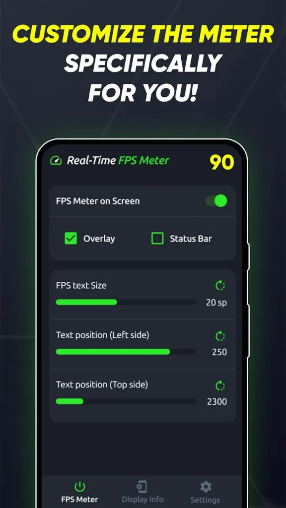 گزینههای موجود در برنامه FPS Counter