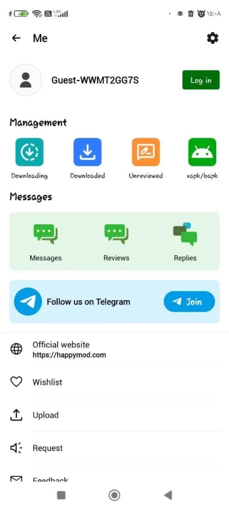 صفحه پروفایل happymod