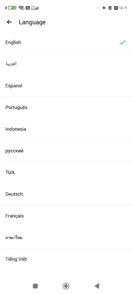 تنظیمات زبان happymod