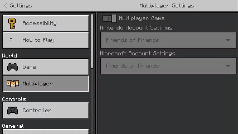 تنظیمات Multiplayer Minecraft Switch
