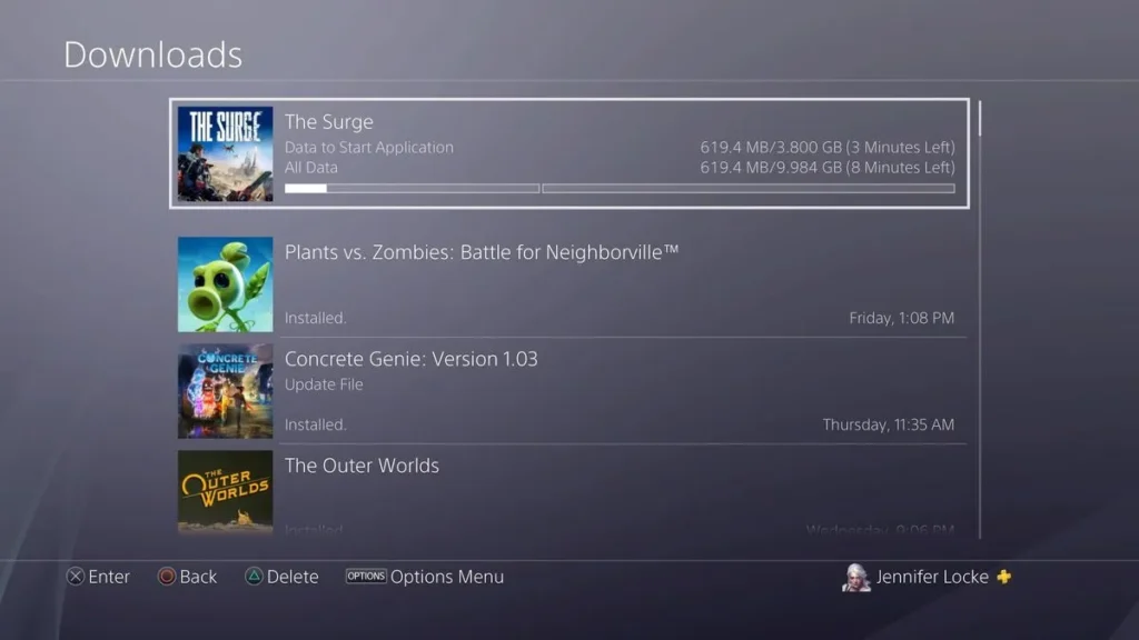صفحه نصب بازی در ps5