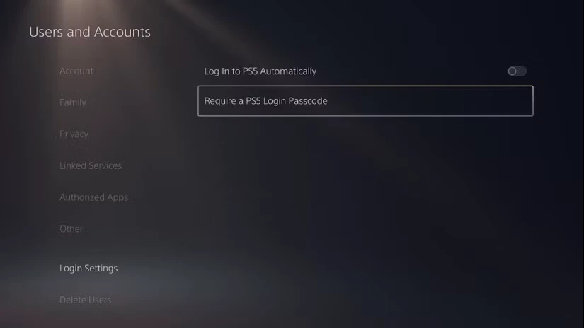 تنظیمات ورود به سیستم در کاربران و حسابها در PS5