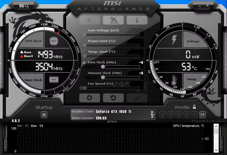 صفحه اصلی ابزار MSI Afterburner