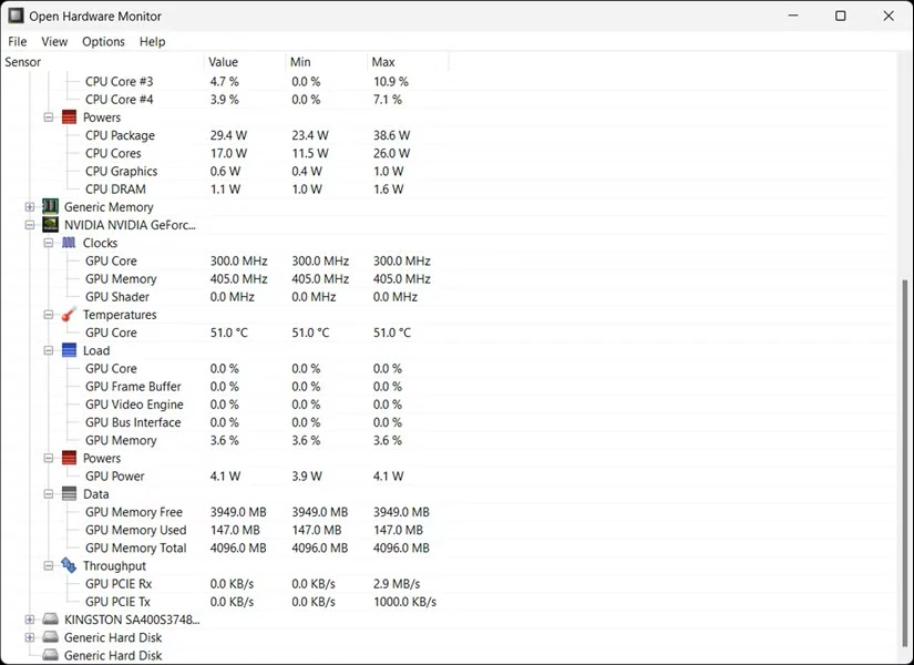 تصویر از ابزار OpenHardwareMonitor