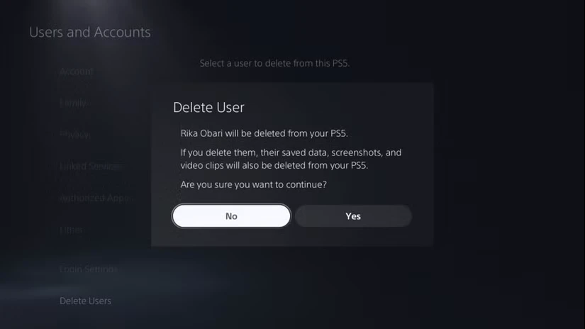درخواست حذف کاربر در PS5