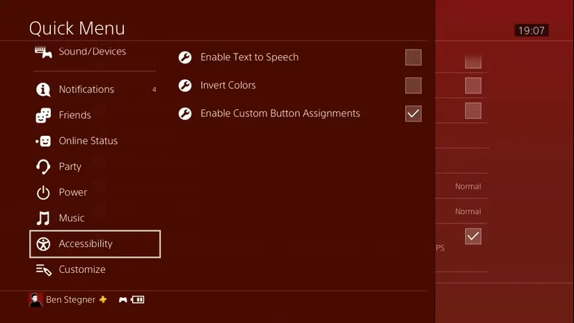 میانبر تغییر تنظیمات دسترسی PS4