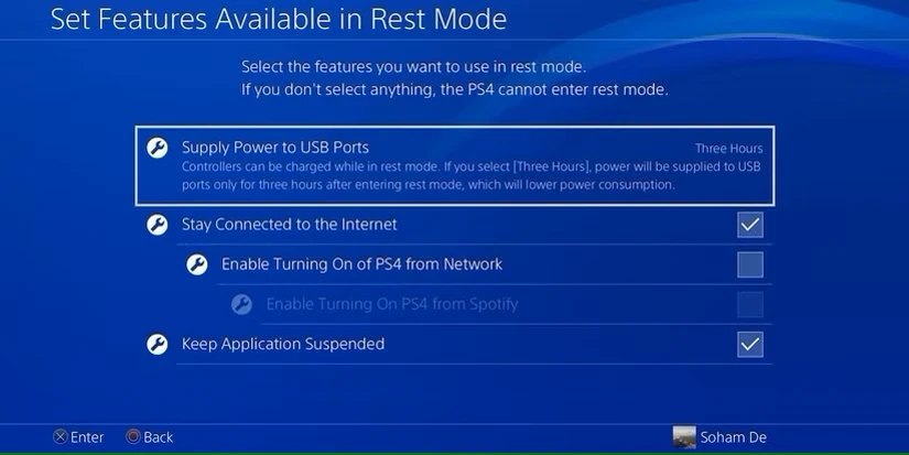 بخش «تنظیم ویژگیهای موجود در حالت استراحت» در PS4