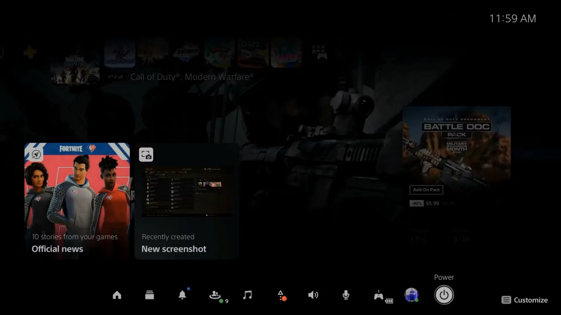 مرکز کنترل در PS5