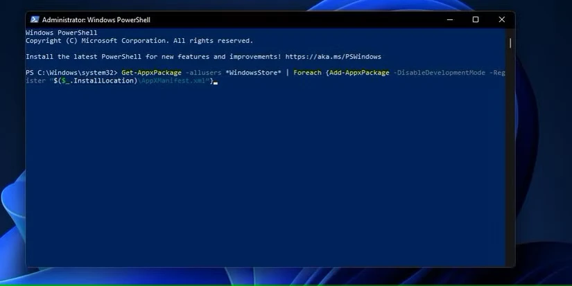 دستور نصب مجدد برنامه در PowerShell