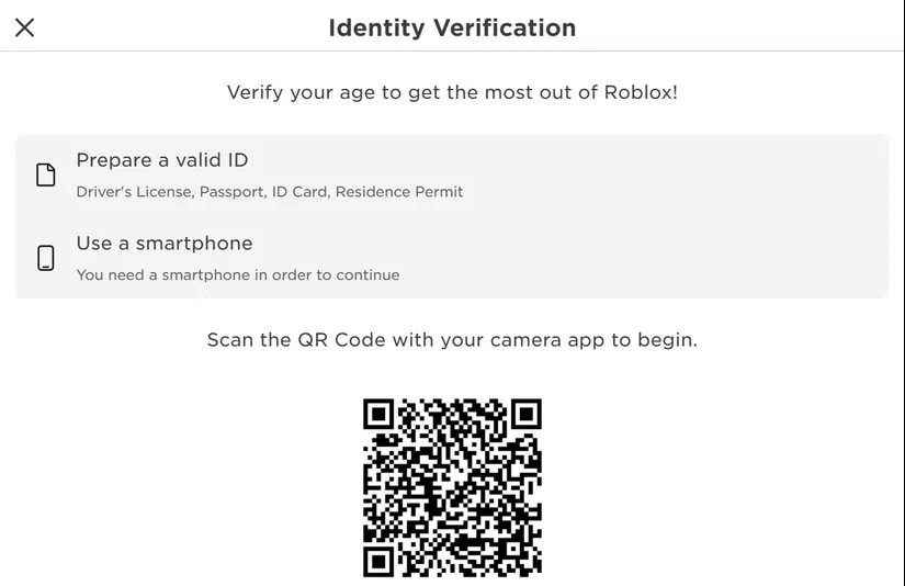 کد QR را در پنجره تأیید هویت در وب‌سایت Robloxs اسکن کنید.