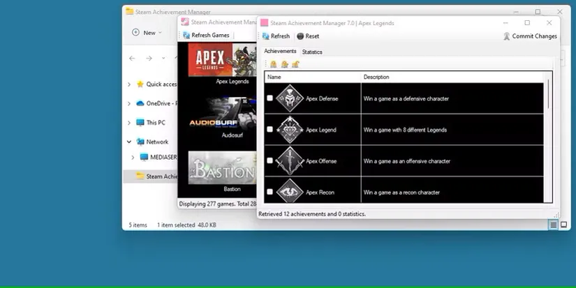 تصویری از مدیر دستاورد Steam که دستاوردهای Apex Legends را نشان می‌دهد